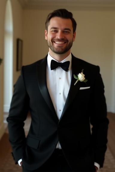 Groom in a tailored wedding tuxedo