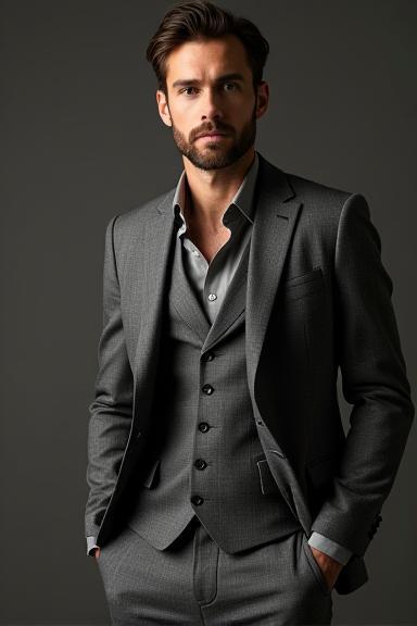 Man in a tailored grey flannel suit