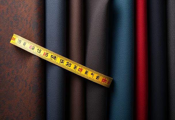 Tape measure on suit fabric swatches
