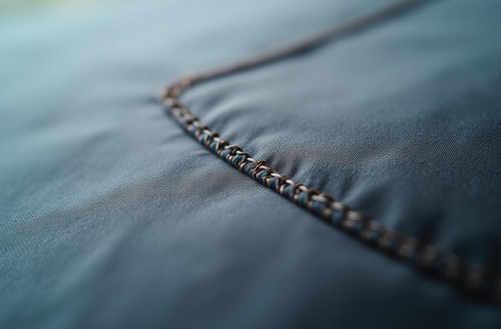 Close up of stitching on fabric, subtle background